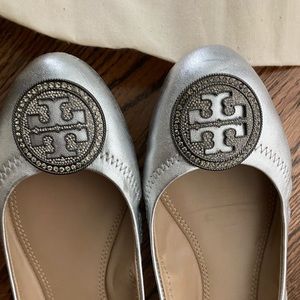 Tory Burch Miller ballet flats silver embellished size 6